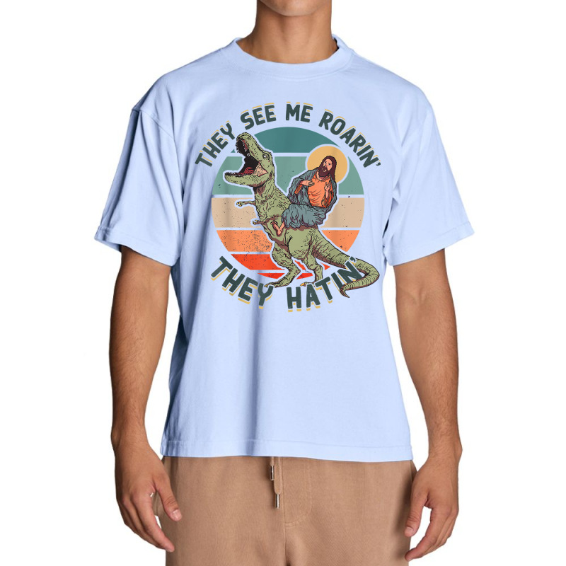 They See Me Roarin They Hatin   Jesus Riding A Dinosaur T Shirt Urban Heavy T-shirt | Artistshot