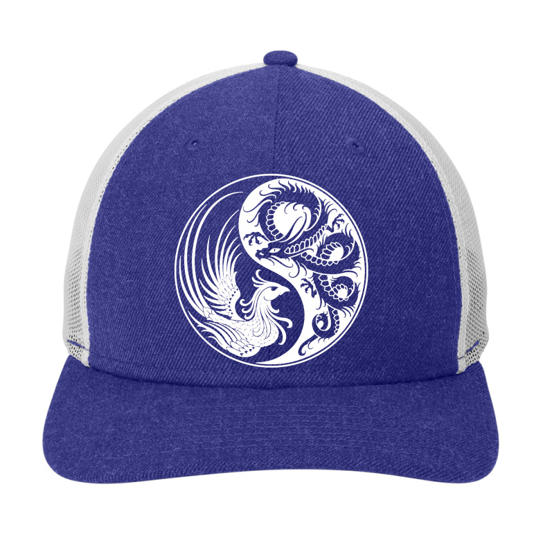 White And Black Dragon Phoenix Yin Yang Snapback Trucker Cap by putrimeheng | Artistshot