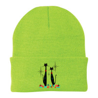 Retro Atomic Era Mid Century Modern Cat Pair W Stars Design Premium T Beanie | Artistshot