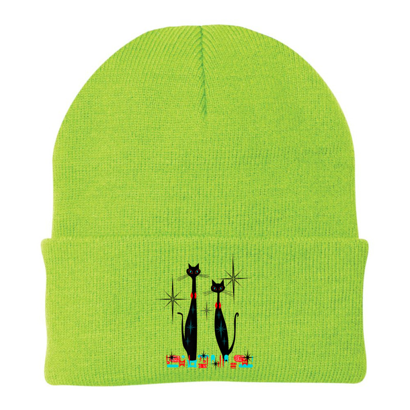 Retro Atomic Era Mid Century Modern Cat Pair W Stars Design Premium T Beanie | Artistshot