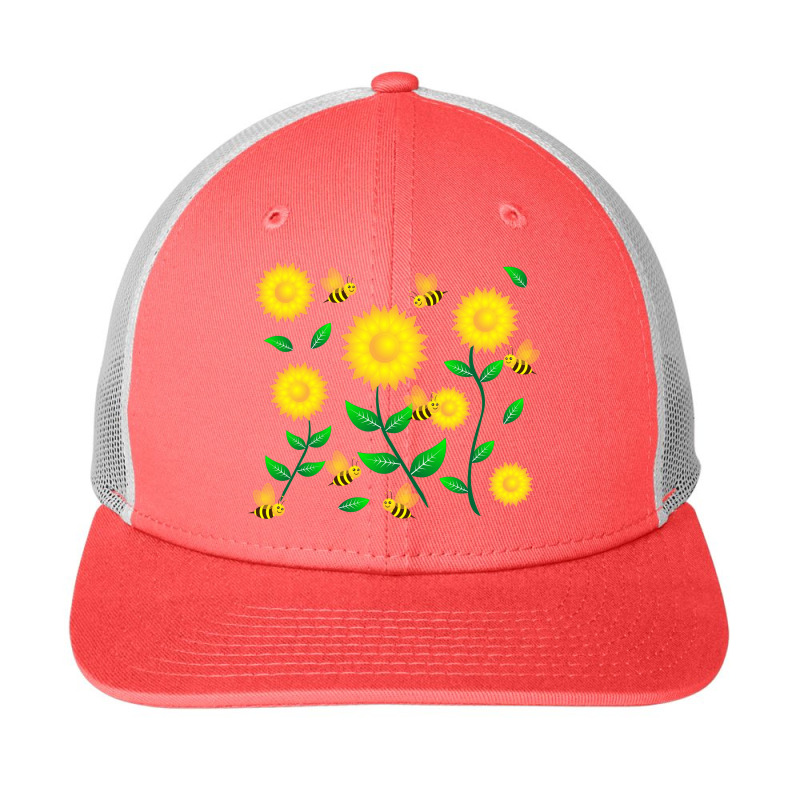 Honey Bee Cartoon On Sunflower Pattern Snapback Trucker Cap | Artistshot