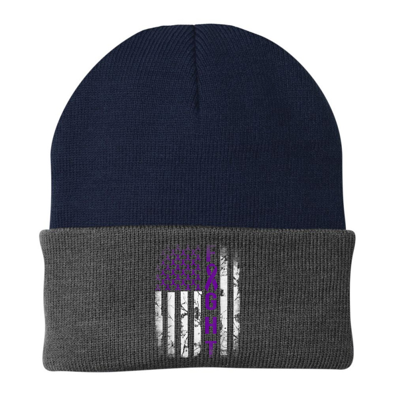 Pancreatic Cancer Awareness, Purple Fight American Flag T Shirt Beanie by vazwttopperve | Artistshot