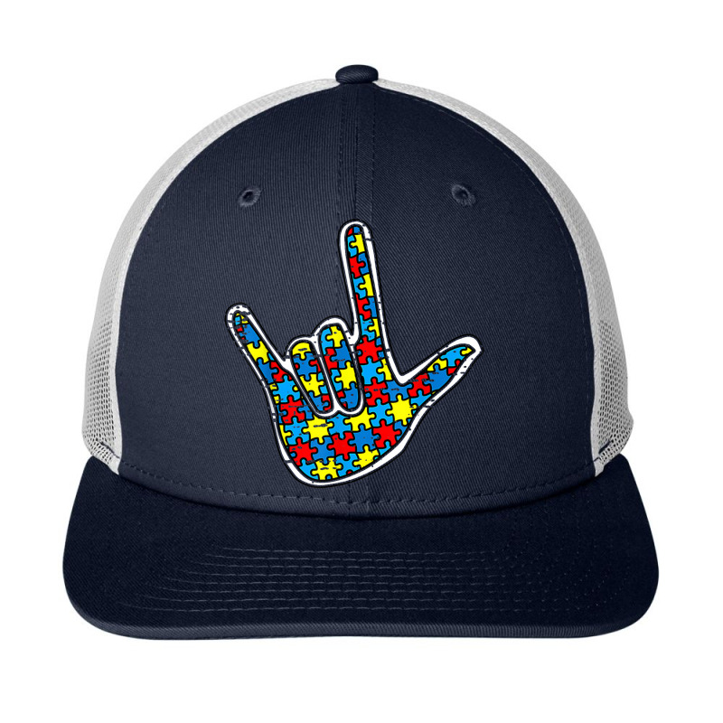 Asl Love Sign Language Autism Gift Awareness Support Autism Snapback Trucker Cap by nihisumba | Artistshot