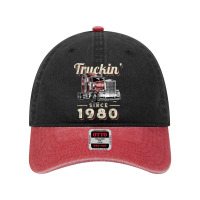 Truckin Since 1980 Trucker Big Rig Driver 42nd Birthday T Shirt Dyed Cap | Artistshot