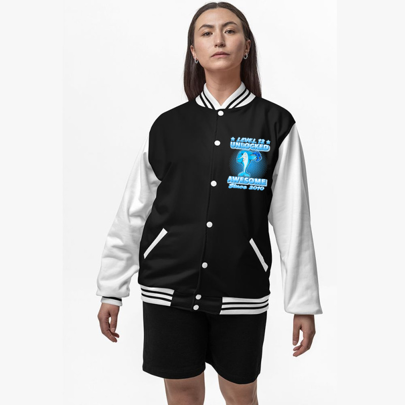 Level 12 Unlocked Born In 2010 Dabbing Shark 12th Birthday Pullover Ho Bomber Jacket | Artistshot