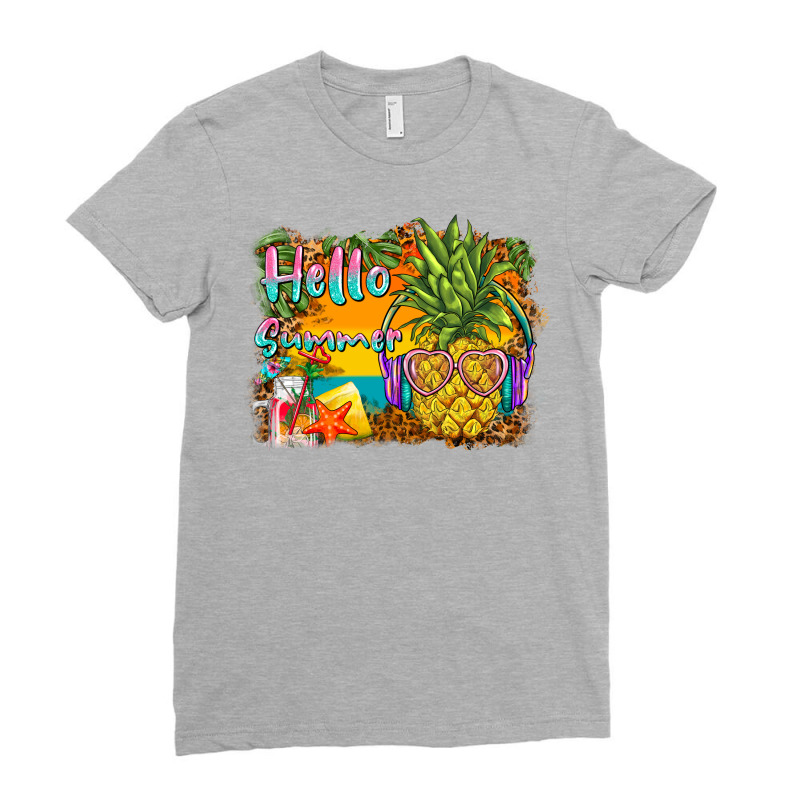 Hello Summer Pineapple Ladies Fitted T-Shirt by BarkalooDesign | Artistshot