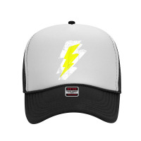 Lightning Bolt Distressed Tshirt White Yellow Graphic Print Foam Trucker Hat | Artistshot