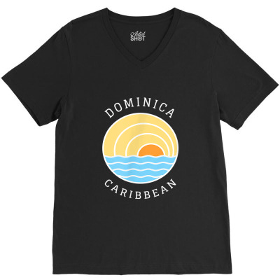 Dominica Island Colorful Retro Sunset Ocean Wave Novelty Art V-neck Tee Designed By Yuh2105