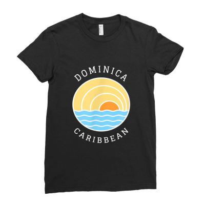 Dominica Island Colorful Retro Sunset Ocean Wave Novelty Art Ladies Fitted T-shirt Designed By Yuh2105