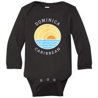 Dominica Island Colorful Retro Sunset Ocean Wave Novelty Art Long Sleeve Baby Bodysuit | Artistshot