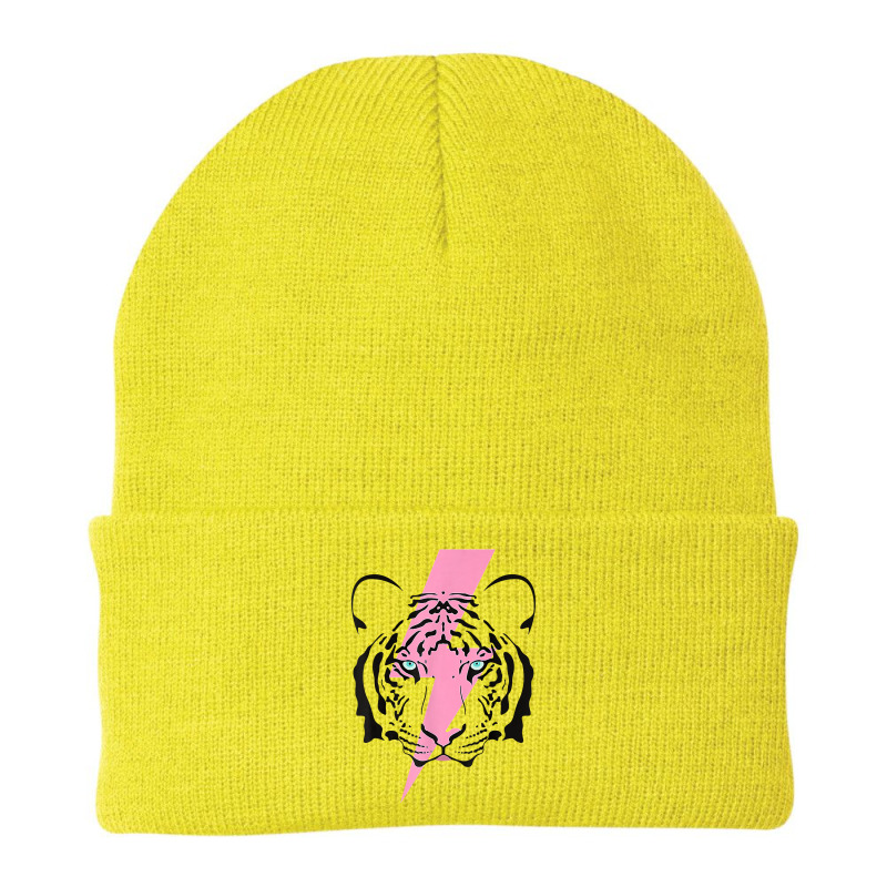 Tiger And Hot Pink Lightning Bolt T Shirt Beanie by hutchisongruda | Artistshot