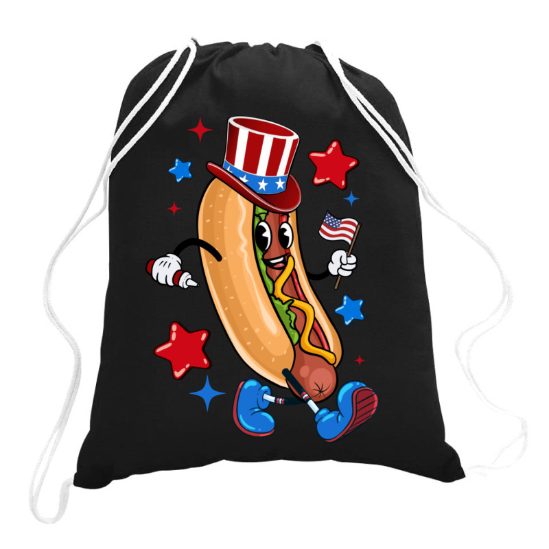 4th Of July Hot Dog Sleeve Dark Drawstring Bags | Artistshot