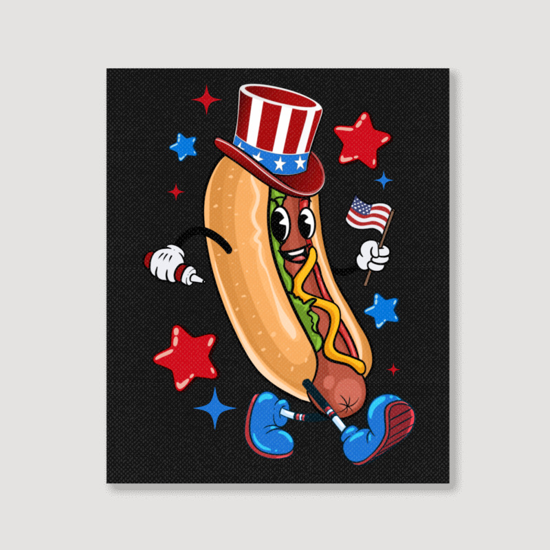 4th Of July Hot Dog Sleeve Dark Portrait Canvas Print | Artistshot