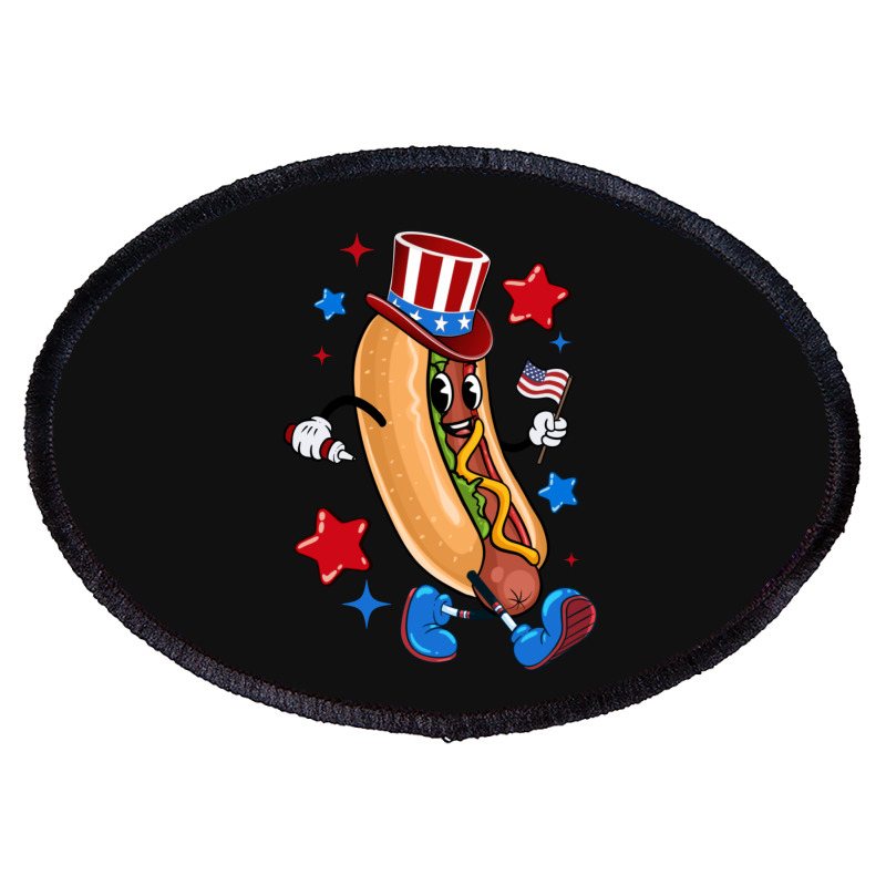 4th Of July Hot Dog Sleeve Dark Oval Patch | Artistshot