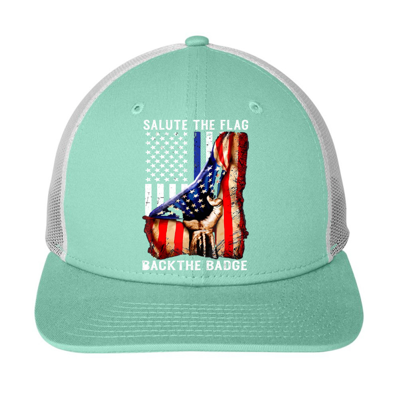 Salute The Flag Back The Badge Snapback Trucker Cap by cagurdenny | Artistshot