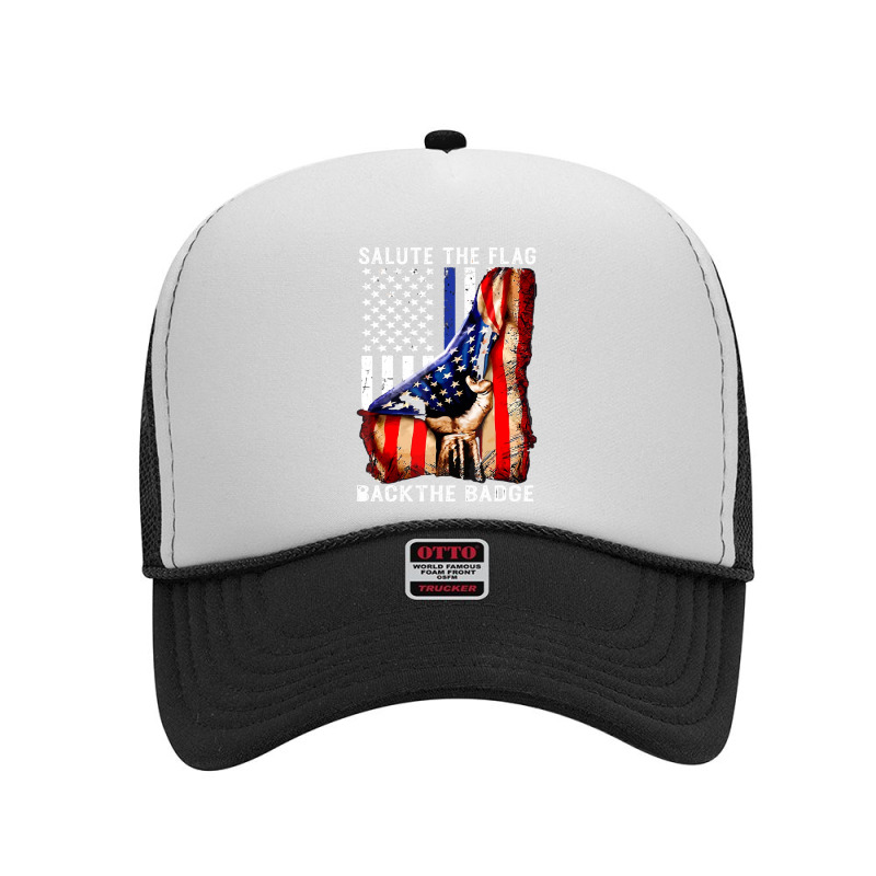 Salute The Flag Back The Badge Foam Trucker Hat by cagurdenny | Artistshot