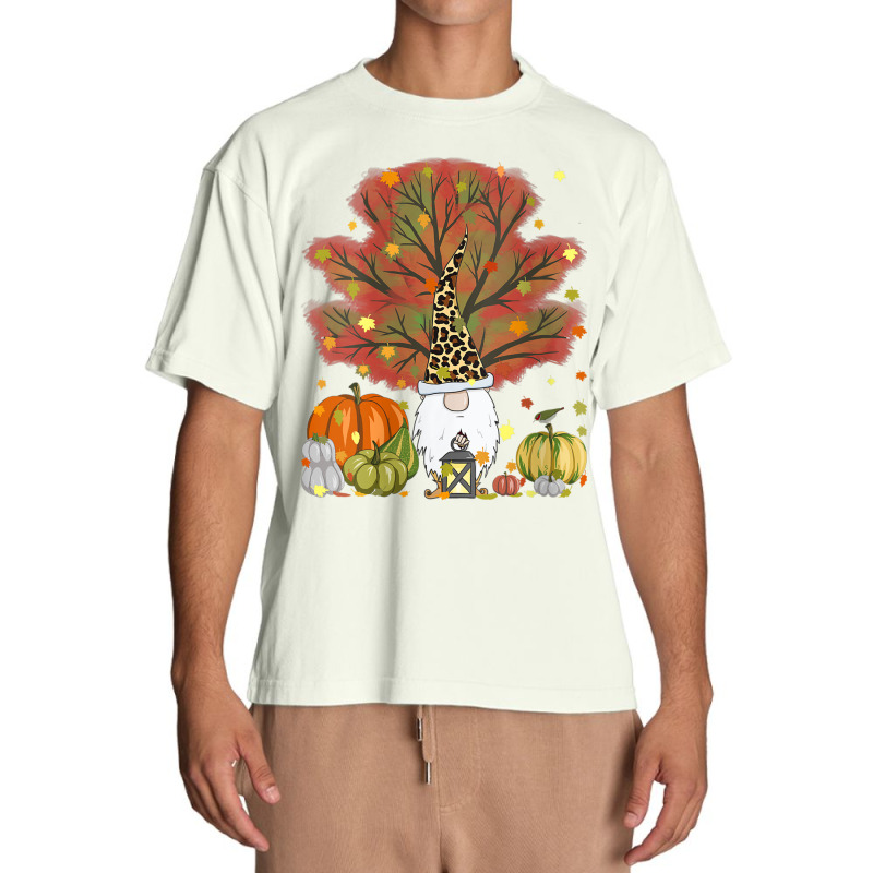 Womens Funny Fall Gnome Leopard Pumpkin Autumn Leaves Thanksgiving Urban Heavy T-shirt | Artistshot