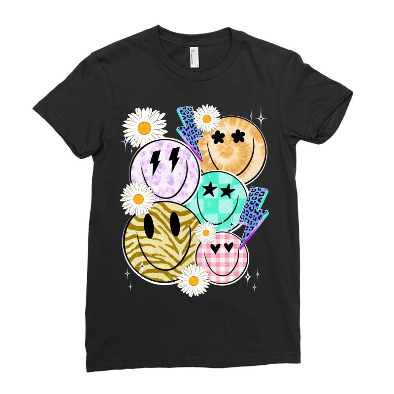 Smiley Face Collage Distressed Smiley Face Ladies Fitted T-Shirt by Oma's Magic World | Artistshot