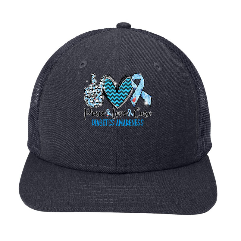 Diabetes Diabetic Peace Love Cure Blue Ribbon 5 Diabetes Awareness Snapback Trucker Cap by circularflap | Artistshot