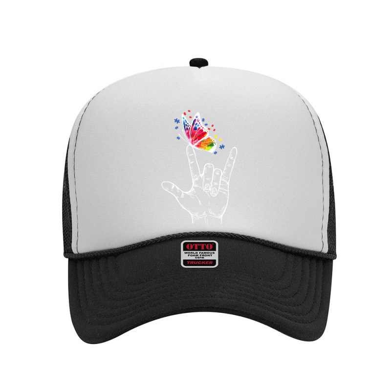 I Love You Hand Sign Language Butterfly Autism Awareness T Shirt Foam Trucker Hat by HUUY | Artistshot