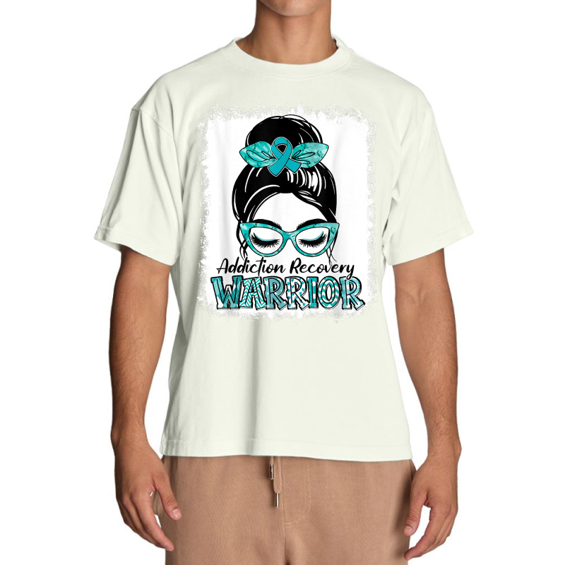 Teal Ribbon Messy Bun Addiction Recovery Awareness Gifts T Shirt Urban Heavy T-shirt | Artistshot