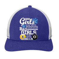 Womens Bad Girls Play With Balls   Funny Pool Billiard Player V Neck T Snapback Trucker Cap | Artistshot