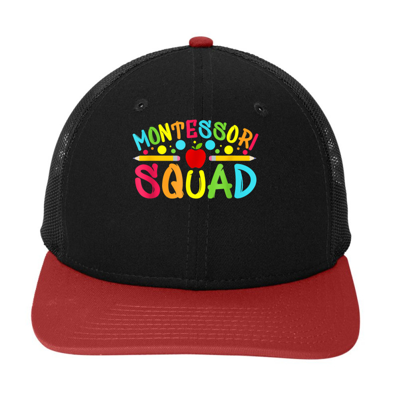 Funny Montessori Squad Montessori Teacher Back To School T Shirt Snapback Trucker Cap | Artistshot