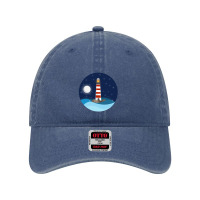 Illustration Of A Seascape And A Lighthouse At Night Dyed Cap | Artistshot