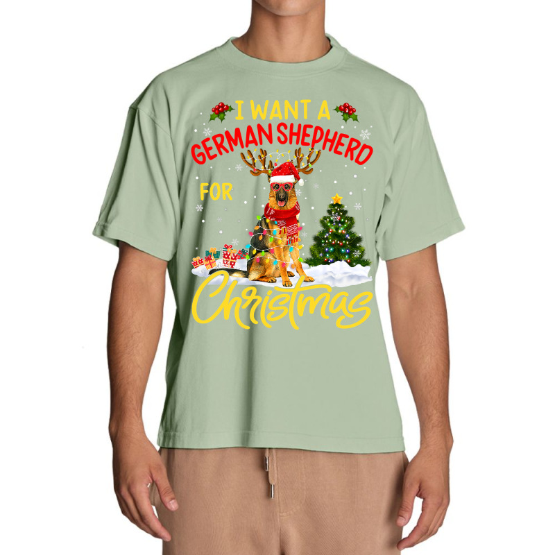 German Shepherd Gsd I Want German Shepherd Christmas Lights Santa Rein Urban Heavy T-shirt | Artistshot