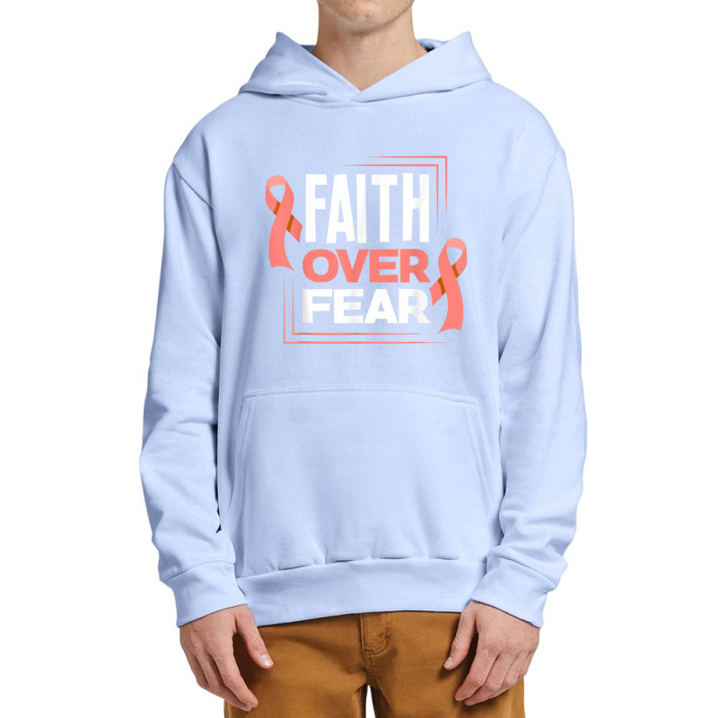 Faith Fear Peach Ribbon Endometrial Cancer Awareness Urban Pullover Hoodie by LaytonDesign | Artistshot