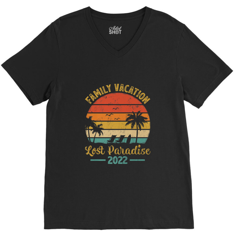 Family Vacation 2022 Palm Tree Vintage Lost Paradise Beach Premium V-Neck Tee by Yuh2105 | Artistshot