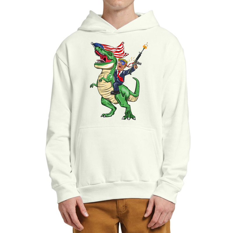 Machine Gun Trump On T Rex Dinosaur With American Flag Women My Favori Urban Pullover Hoodie | Artistshot