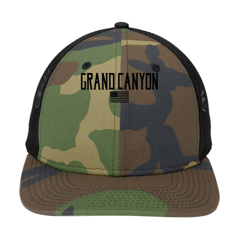 Grand Canyon Us Flag Text Olive Green With Black Print T Shirt Snapback Trucker Cap | Artistshot