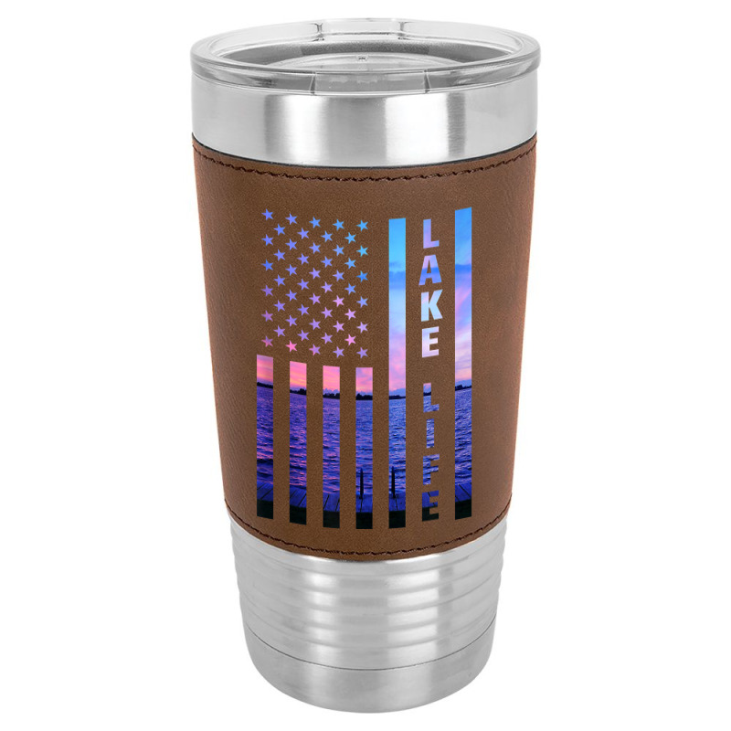 Lake Life American Flag Dock Sunset Wakeboarder Power Boat Tank Top Leatherette Tumbler | Artistshot