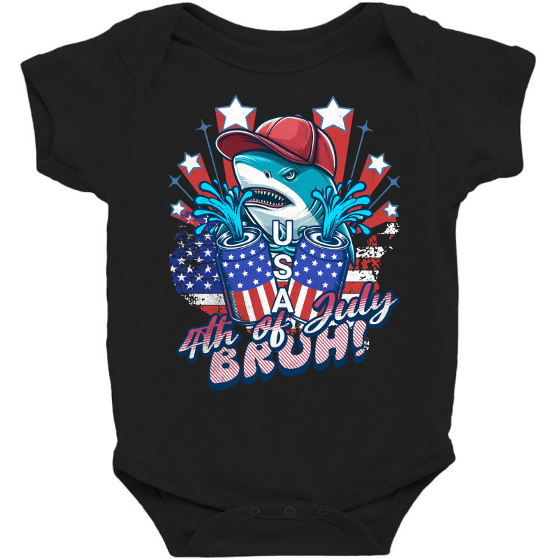 Bruh Shark 4th Of July Baby Bodysuit by pureneuralart | Artistshot