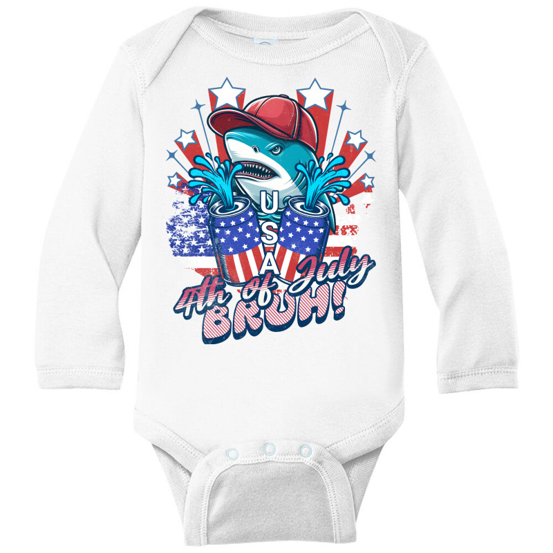 Bruh Shark 4th Of July Long Sleeve Baby Bodysuit by pureneuralart | Artistshot