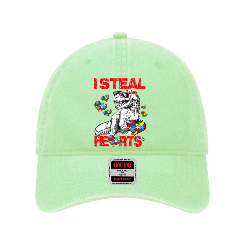 I Steal Hearts Autism Awareness Dinosaur Trex Dyed Cap | Artistshot