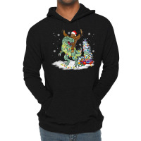 Bigfoot Sasquatch Riding Dinosaur T Rex Christmas Lightweight Hoodie | Artistshot