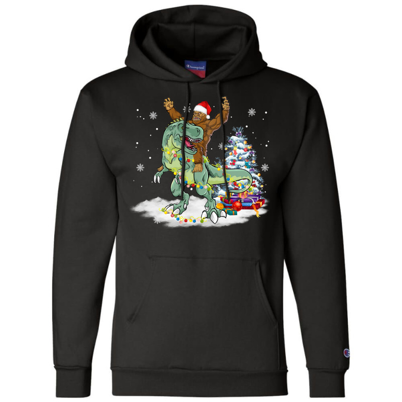 Bigfoot Sasquatch Riding Dinosaur T Rex Christmas Champion Hoodie | Artistshot