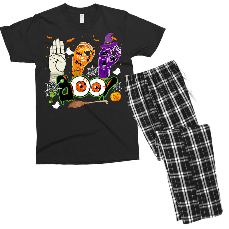 Boo American Sign Language Asl Deaf Halloween Costume Men's T-shirt Pajama Set by UbengArt | Artistshot