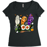 Boo American Sign Language Asl Deaf Halloween Costume Women's Triblend Scoop T-shirt | Artistshot