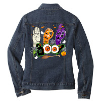 Boo American Sign Language Asl Deaf Halloween Costume Ladies Denim Jacket | Artistshot