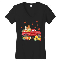 Cocker Spaniel Pumpkin Truck Fall Leaf Thanksgiving Halloween Women's V-neck T-shirt | Artistshot