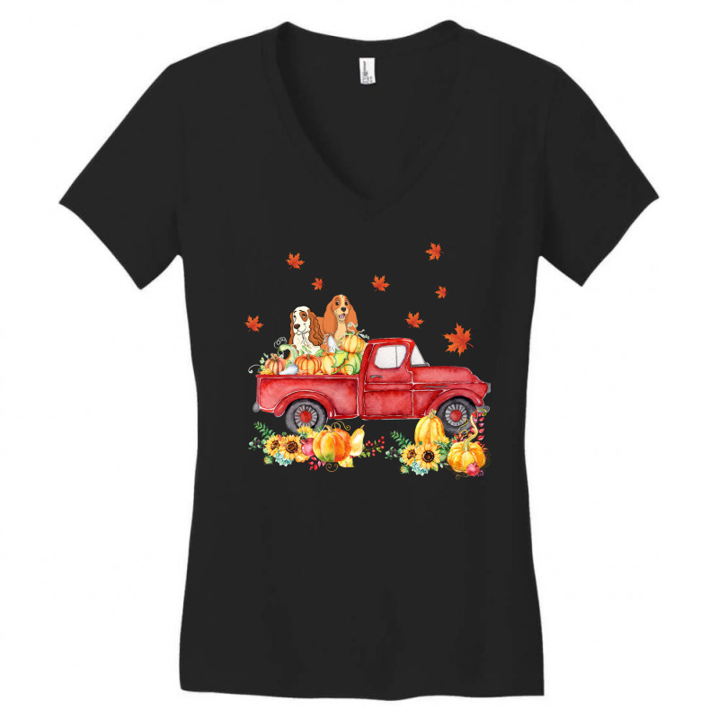 Cocker Spaniel Pumpkin Truck Fall Leaf Thanksgiving Halloween Women's V-Neck T-Shirt by UbengArt | Artistshot