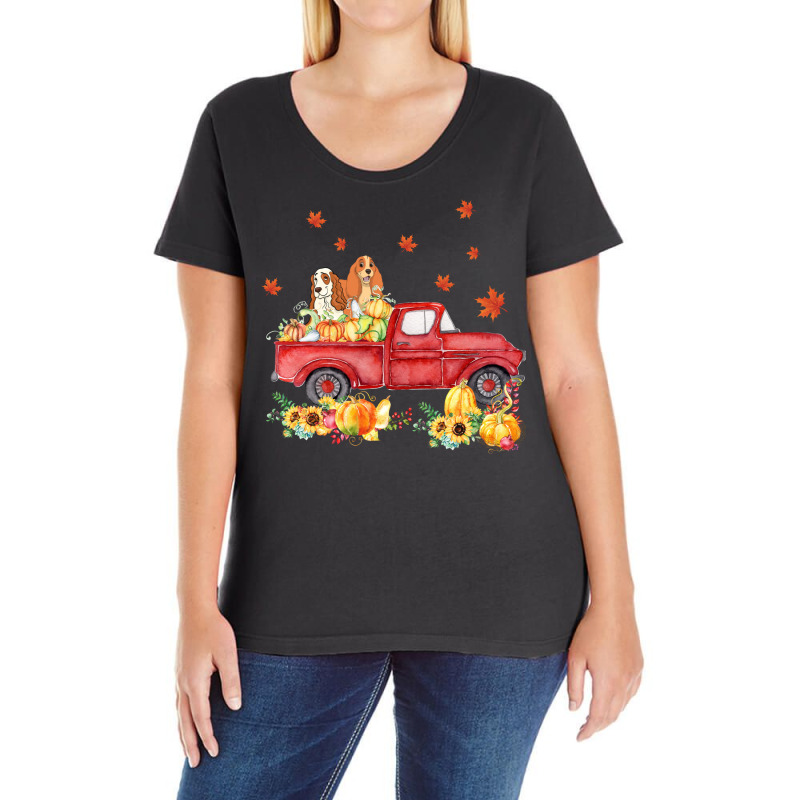 Cocker Spaniel Pumpkin Truck Fall Leaf Thanksgiving Halloween Ladies Curvy T-Shirt by UbengArt | Artistshot