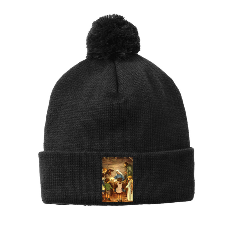 Vintage Christmas Nativity Scene Pom Pom Beanie by putrimeheng | Artistshot