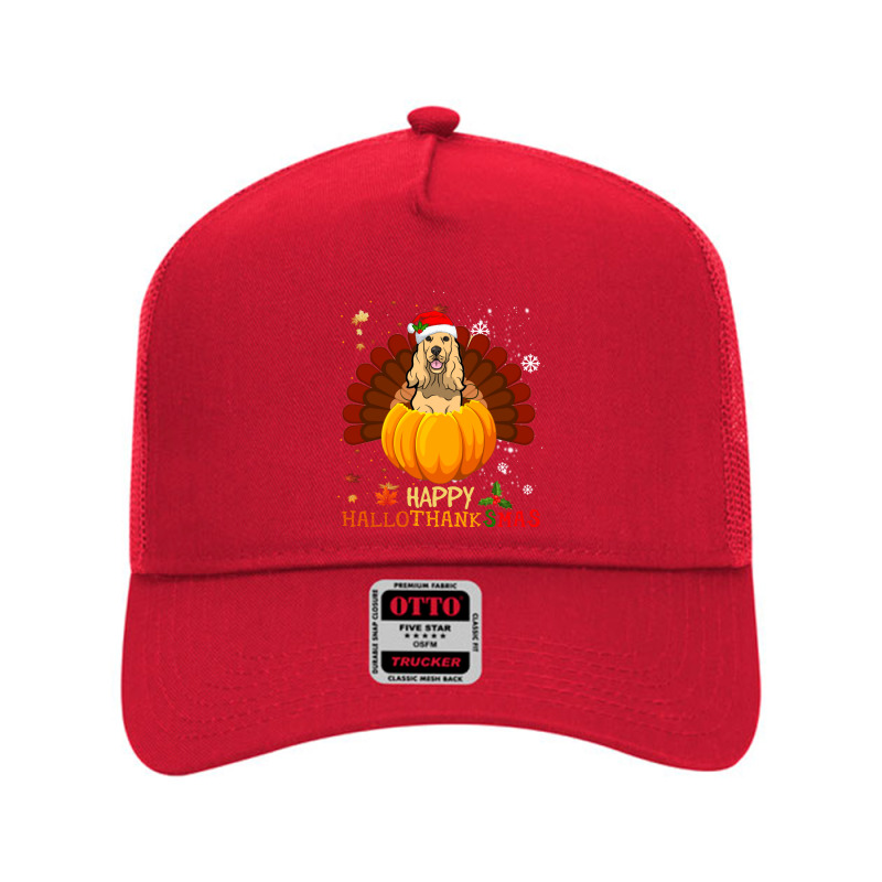 Cocker Spaniel Halloween And Merry Christmas Happy Hallothanksmas Mesh Back Trucker Hat by NapetArt | Artistshot