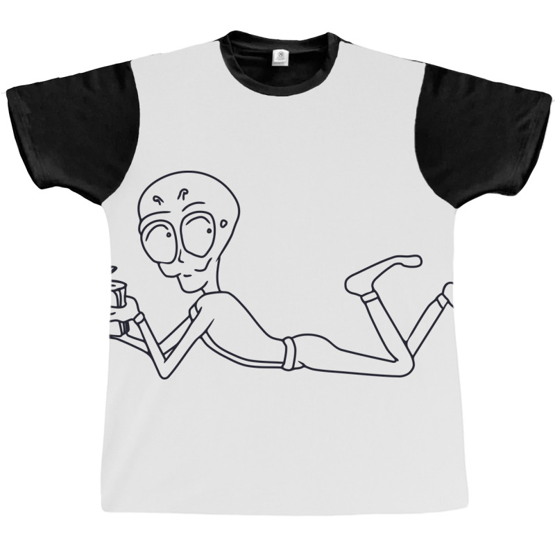 An Alien Lying On While Reading A Book Graphic T-shirt by selos47 | Artistshot