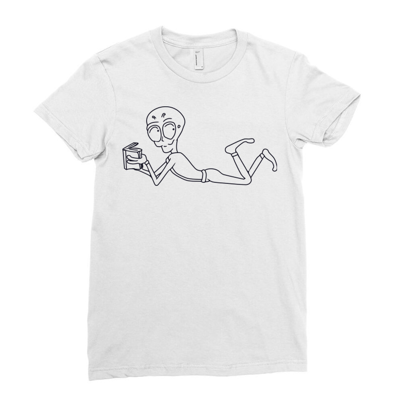 An Alien Lying On While Reading A Book Ladies Fitted T-Shirt by selos47 | Artistshot