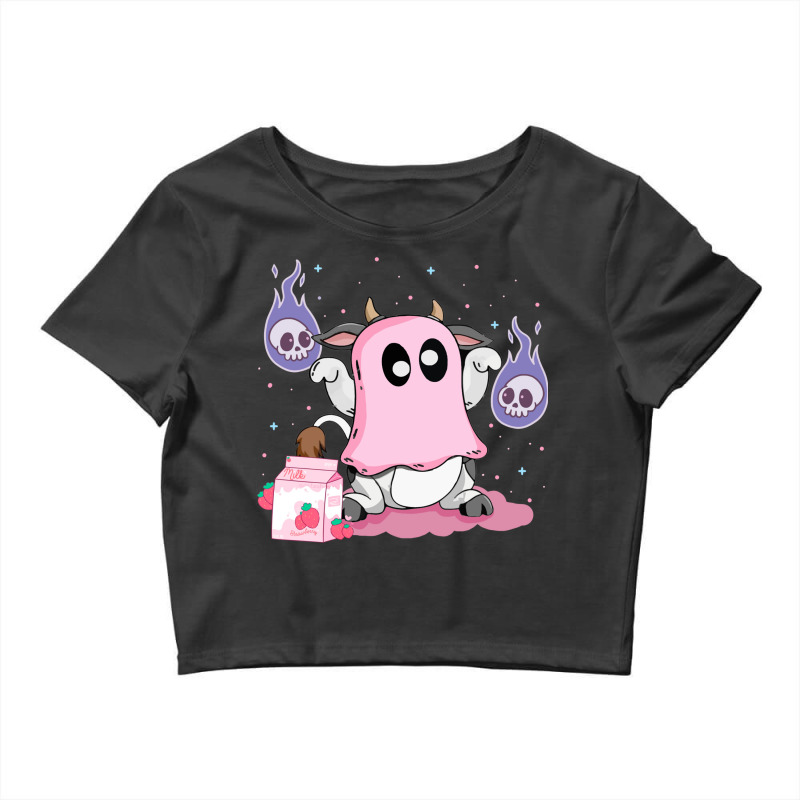 Kawaii Pastel Goth Cute Creepy Strawberry Milk Ghost Cow Crop Top by UbengArt | Artistshot